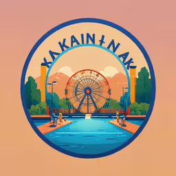 a ferris wheel with the words kakaun haa over it,the logo for the park is shown in this illustration