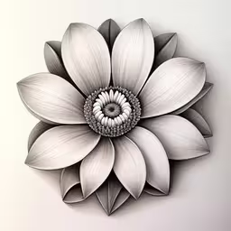 drawing of a white flower with grey leaves