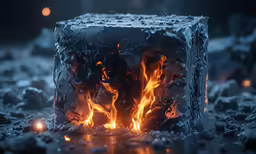 an ice cube is glowing brightly at night