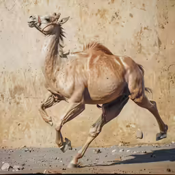 the horse is walking through the desert outside