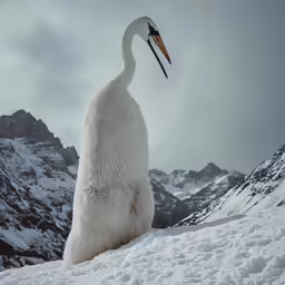 the bird is standing in the snow and has very long legs