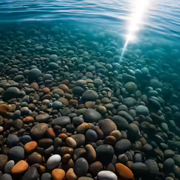 a rocky beach is under water with rocks beneath