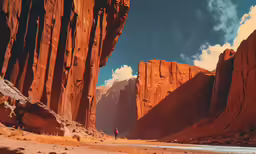 a person riding a horse through the desert with mountains