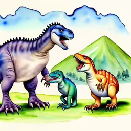 the dinosaurs are playing in the water