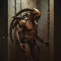 a man with a large head and body made of metal