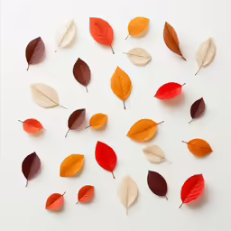 autumn leaves arranged in a circle on a white surface