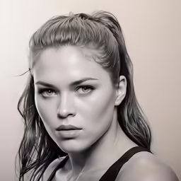 a woman with wet hair, looking at the camera