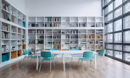 a dining table and chairs in a very well lit room