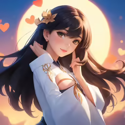an anime style girl with long hair in a white dress