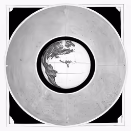 a globe with lines across it, is in a circular position