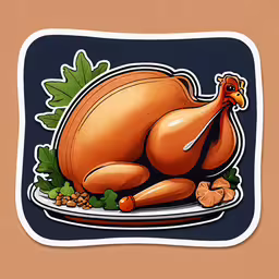 a sticker of a turkey on a plate,a sticker with a turkey on top of it