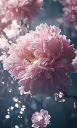a close up picture of pink flowers and water drops
