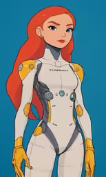 a cartoon of a girl dressed in an iron suit