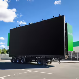a black truck parked on the street under a blue cloudy sky