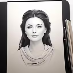 an illustrated portrait of a woman on paper
