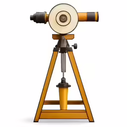 an old telescope with a tripod stand and two lenses on top of it