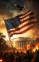the president flies his american flag with an eagle sitting on top