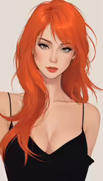 a red haired girl with long hair in a black top