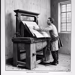 an old man standing next to a table
