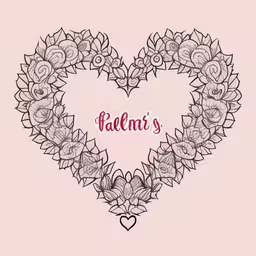 a heart - shaped drawing with flowers and a name written in it,heart with floral wreath shaped frame and name