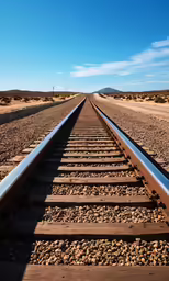 a railroad track running through a desert landscape