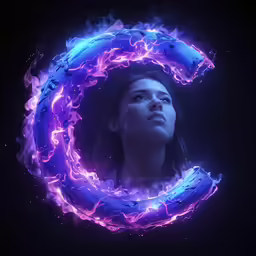 a woman surrounded by fire and water