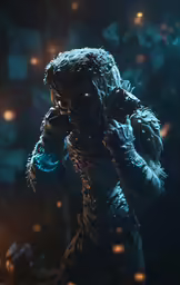 a person wearing a costume in the dark