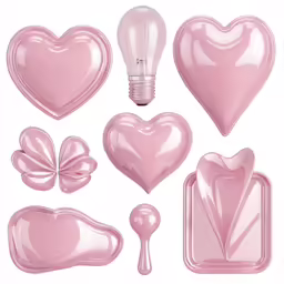 a collection of pink heart shaped items