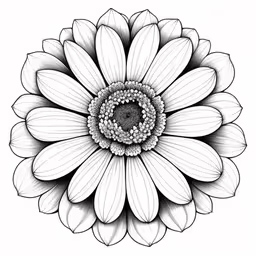 an abstract flower on white background,an abstract flower that is being used for artwork,a flower that looks like it is done in an ink drawing technique,a flower with a diamond center in the middle,a white flower with many petals