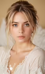 a young woman is sitting on the bed