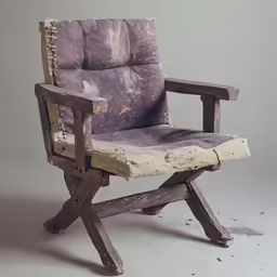 an old wooden chair with a seat cushion