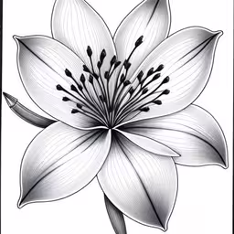 the center of a flower with leaves and flowers on it,black and white flower drawn on paper,the image shows a white flower with a few black dots in it,a black and white flower in a square shape,a large white flower with black and white coloring