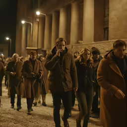 a group of people walking down the street