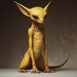 a yellow alien sitting on top of a white counter