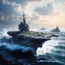 an island is being constructed out of the ocean and surrounded by the waves