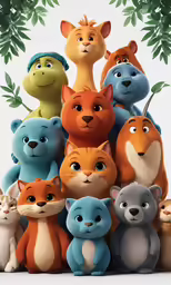 a group of animated cats that are sitting next to each other