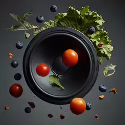 some cherry tomatoes and leaves are in an air basket