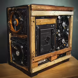 a machine made out of wood on a table