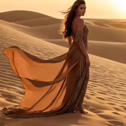 beautiful woman posing for photo in desert at sunset