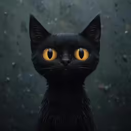 a black cat with large yellow eyes and big yellow eyes