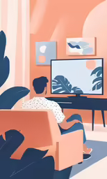 a man sitting on a couch while watching tv
