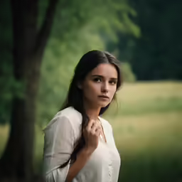 a young lady with ponytails is looking at the camera