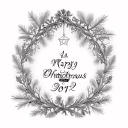 a white christmas card with an image of evergreens
