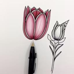 some drawings of flowers on paper with pens