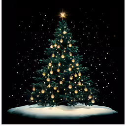 christmas tree with lights on top of snow covered ground