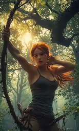 the young redhead girl is wearing an old school style leather outfit