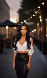 a woman in a skirt posing for the camera