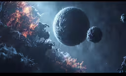 an alien star ship traveling through a cluster of fire