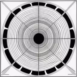 an abstract design is featured in black and white,black and white graphic depicting a sectioned circle