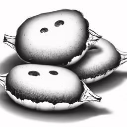 three peales with holes in them, lying on the ground